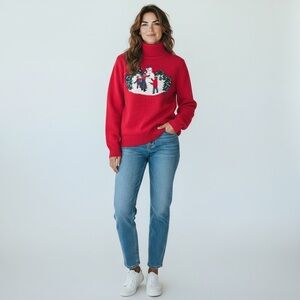 Vintage Jones New York Family Red Lambswool Snowman Sweater Holiday Winter Knit